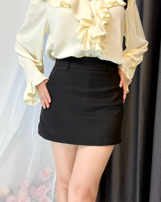 Classic High Waist A-Line Side Zipper Skort (With Belt)
