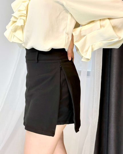 Classic High Waist A-Line Side Zipper Skort (With Belt)