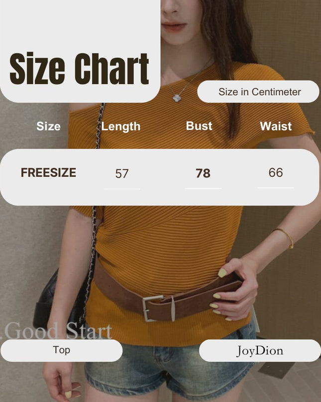 GS.GOOD START Asymmetrical Shoulder Short Sleeve Top