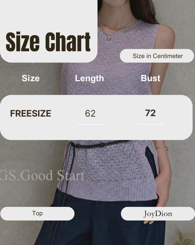 GS.GOOD START Relaxed Fit Hollow Mesh Vest with Detachable Waist Tie
