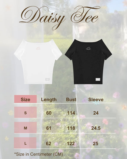 JoyDion Daisy Embroidered Bunny Off-Shoulder Tee