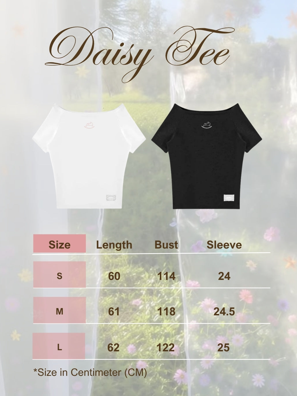 JoyDion Daisy Embroidered Bunny Off-Shoulder Tee
