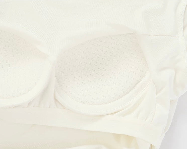 Pleated Waist Crewneck Tee with Built-in Bra Pad
