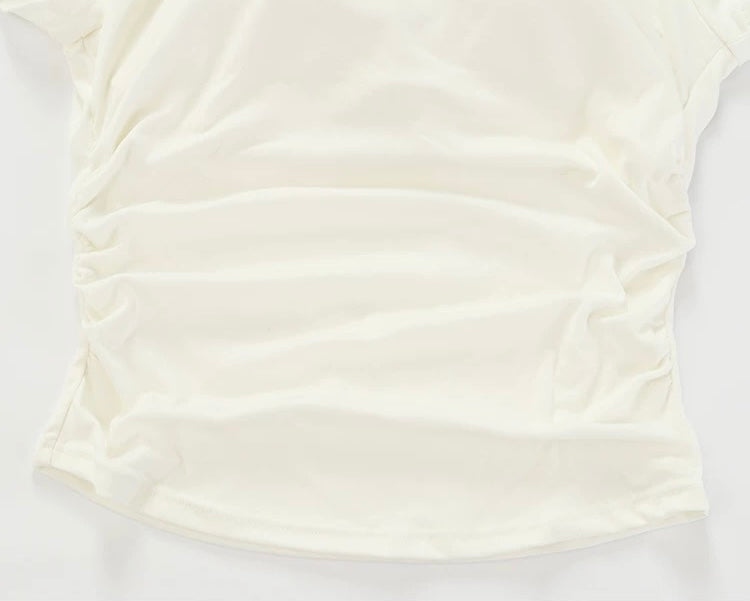 Pleated Waist Crewneck Tee with Built-in Bra Pad