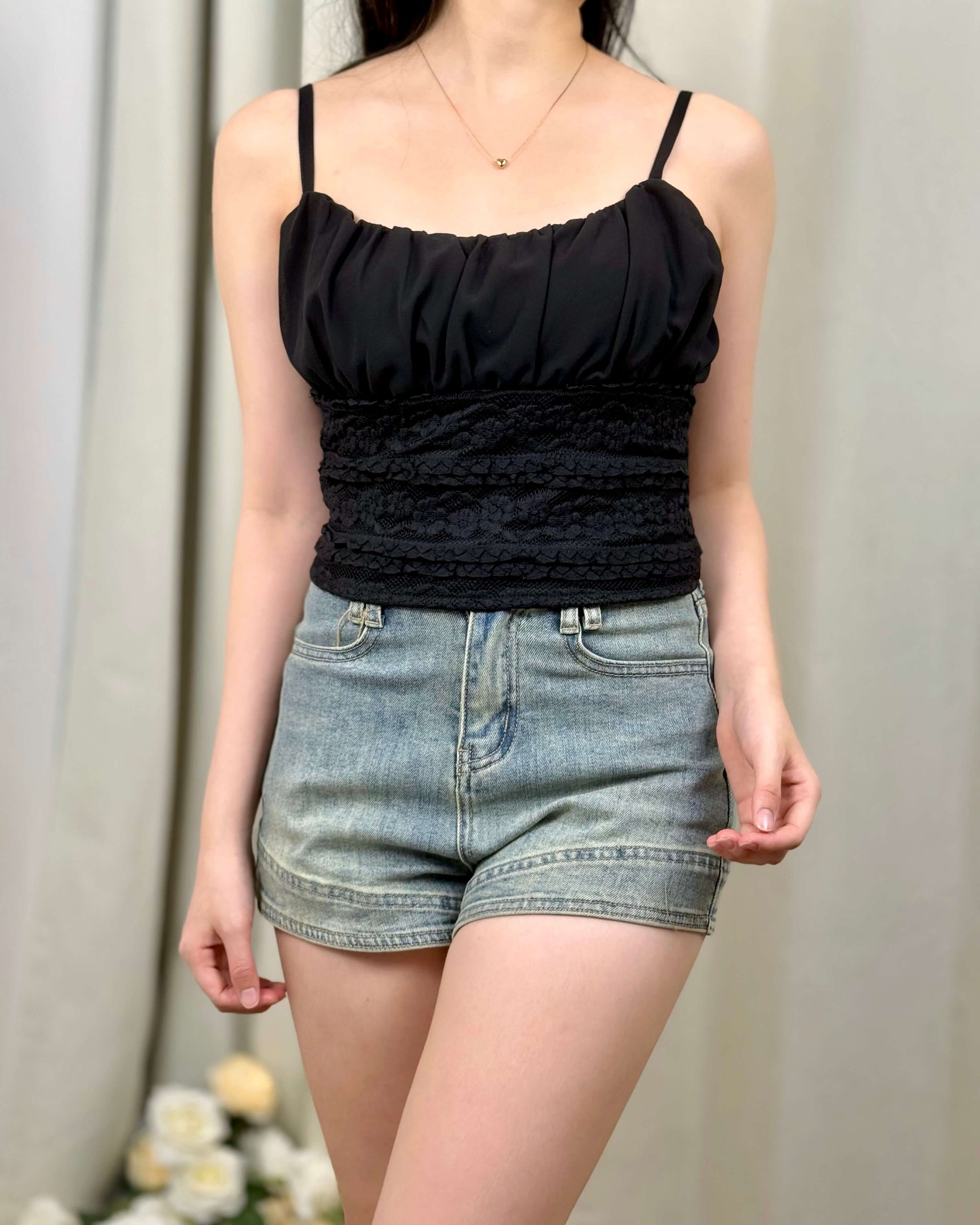 Sweet Ruched Lace Camisole