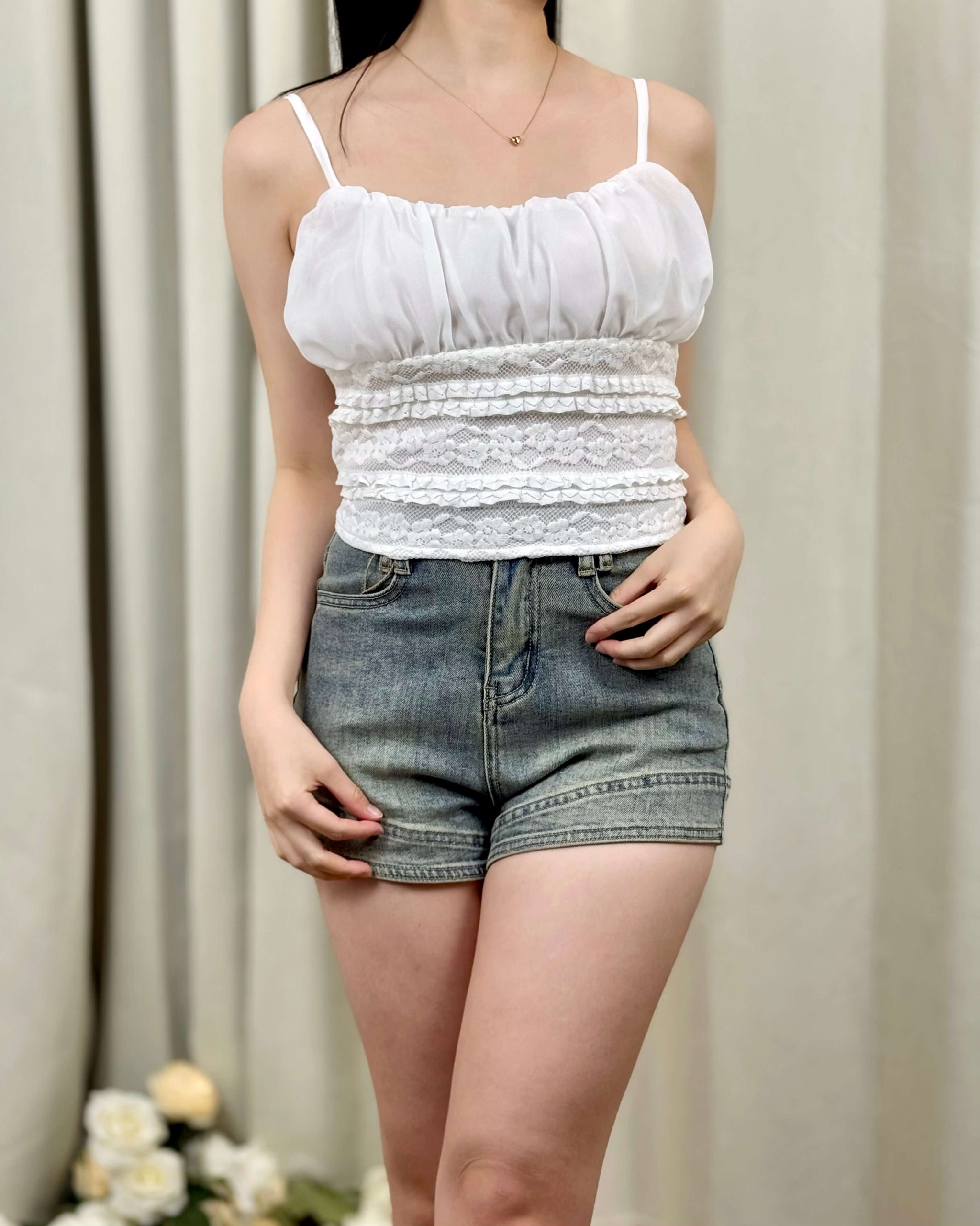 Sweet Ruched Lace Camisole