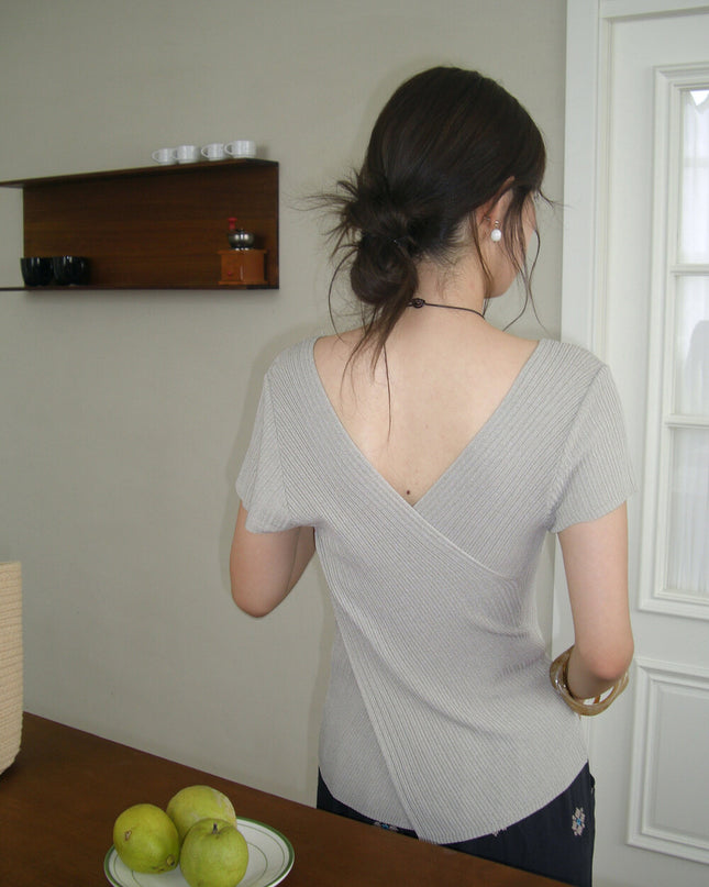 Slim Fit Two-Way Cross V-Neck Knit Top