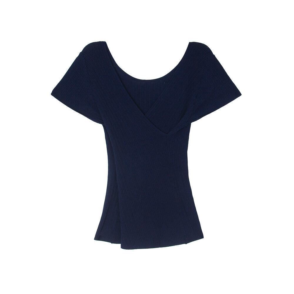 Slim Fit Two-Way Cross V-Neck Knit Top