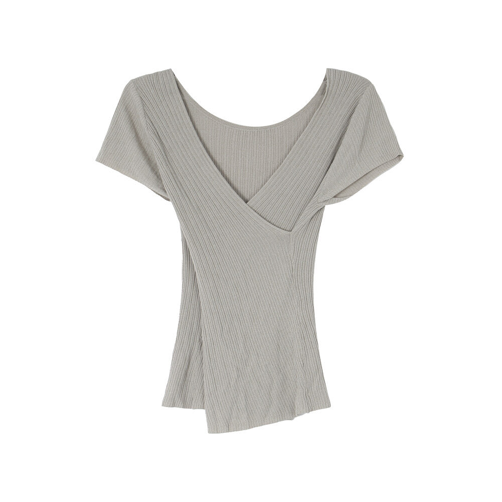 Slim Fit Two-Way Cross V-Neck Knit Top