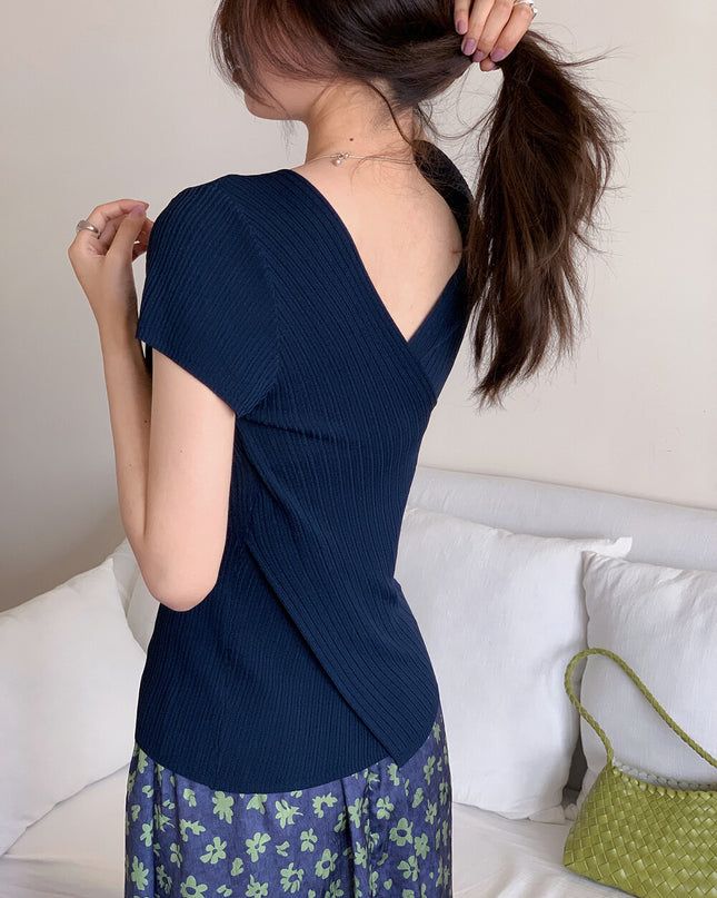 Slim Fit Two-Way Cross V-Neck Knit Top
