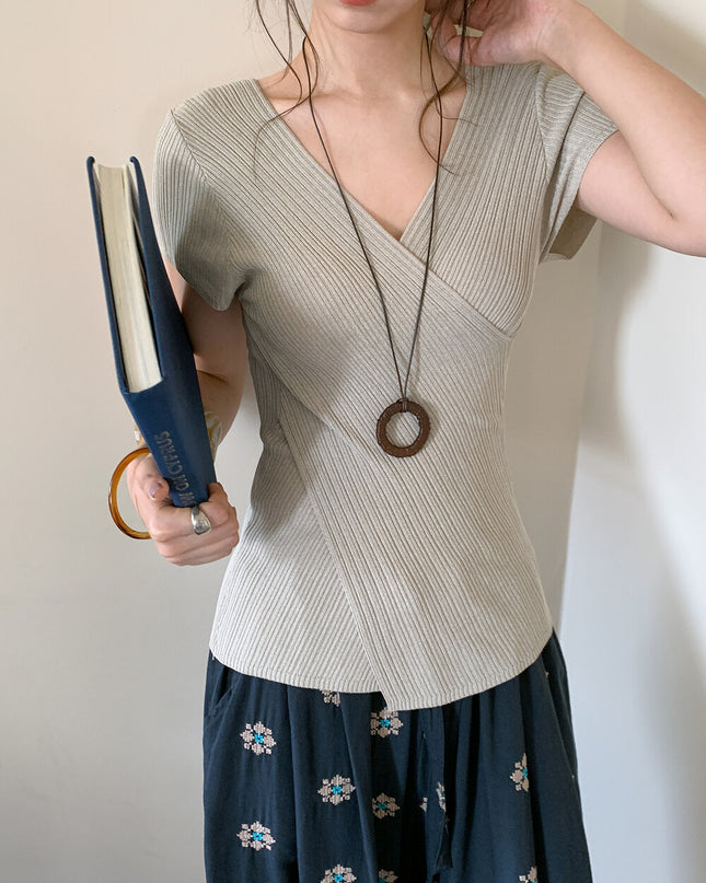Slim Fit Two-Way Cross V-Neck Knit Top