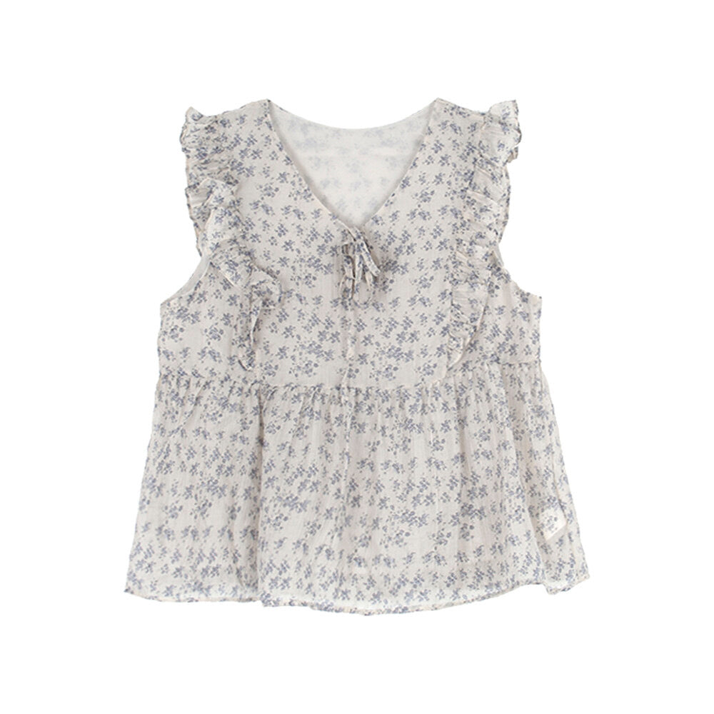 French Floral V-Neck Tie Blouse
