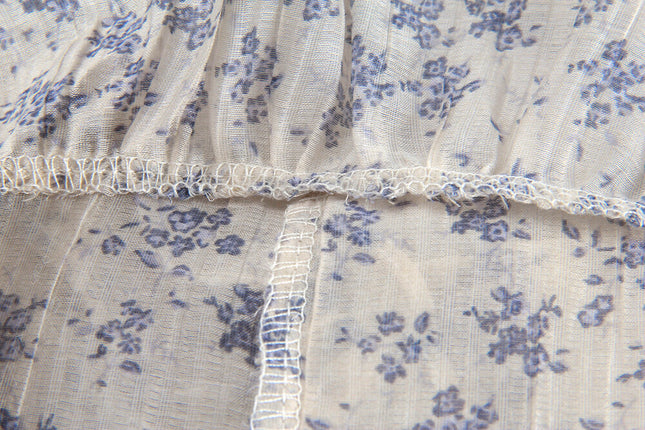 French Floral V-Neck Tie Blouse