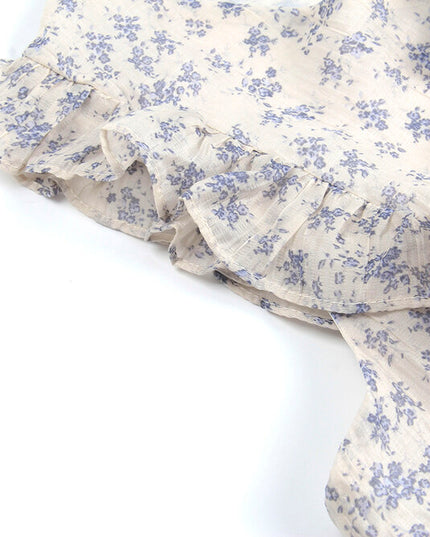 French Floral V-Neck Tie Blouse