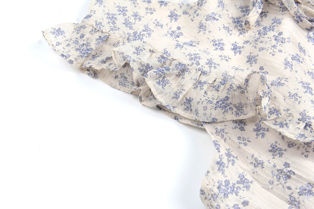 French Floral V-Neck Tie Blouse