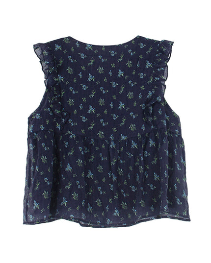 French Floral V-Neck Tie Blouse