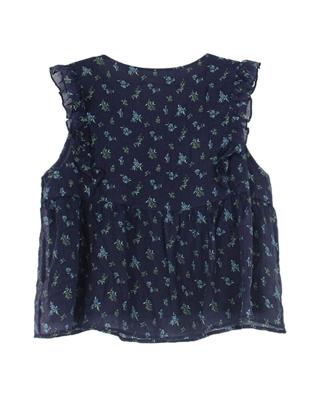 French Floral V-Neck Tie Blouse
