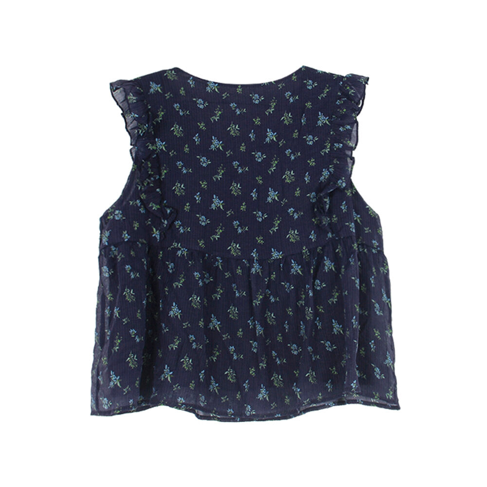 French Floral V-Neck Tie Blouse