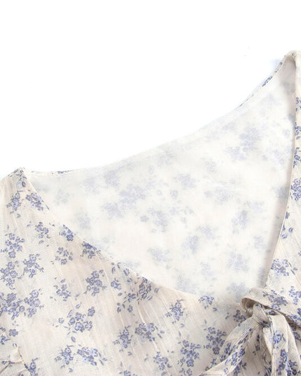 French Floral V-Neck Tie Blouse