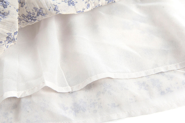 French Floral V-Neck Tie Blouse