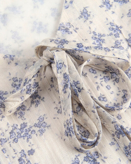 French Floral V-Neck Tie Blouse