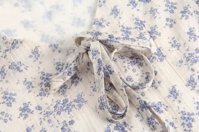 French Floral V-Neck Tie Blouse