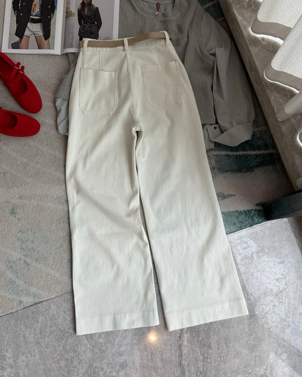 High-Waist Stretch Denim Wide-Leg Pants (with Belt)