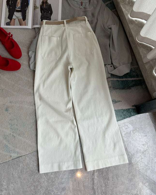 High-Waist Stretch Denim Wide-Leg Pants (with Belt)