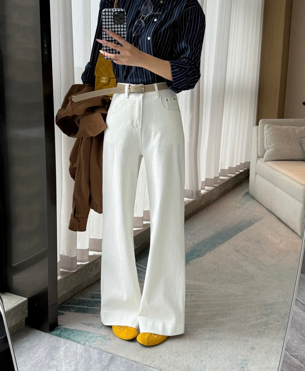 High-Waist Stretch Denim Wide-Leg Pants (with Belt)