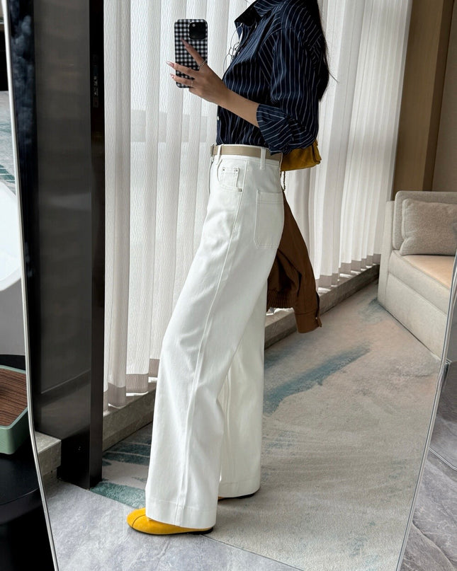 High-Waist Stretch Denim Wide-Leg Pants (with Belt)