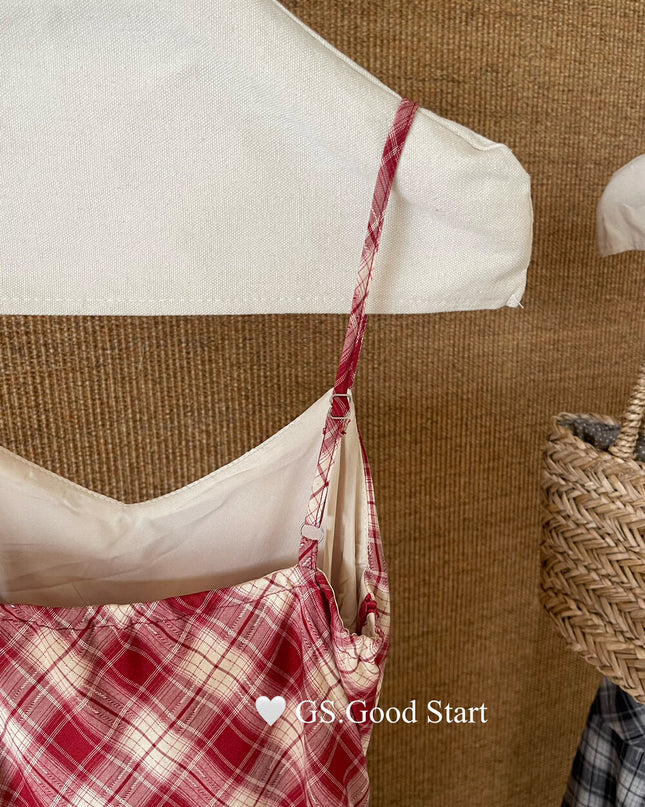 GS.GOOD START Asymmetric Plaid Cami Dress (No Belt)