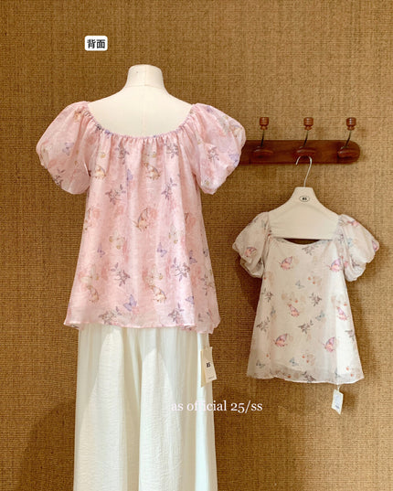 AS OFFICIAL Golden Butterfly Off-Shoulder Puff Sleeve Top