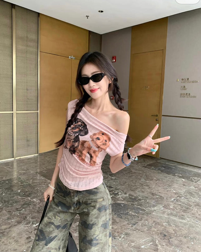 WGWE Printed Off-Shoulder Slim Tee