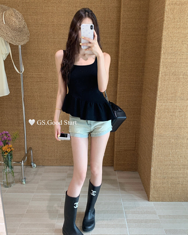 GS.GOOD START Sweet Puff Hem Square Neck Top
