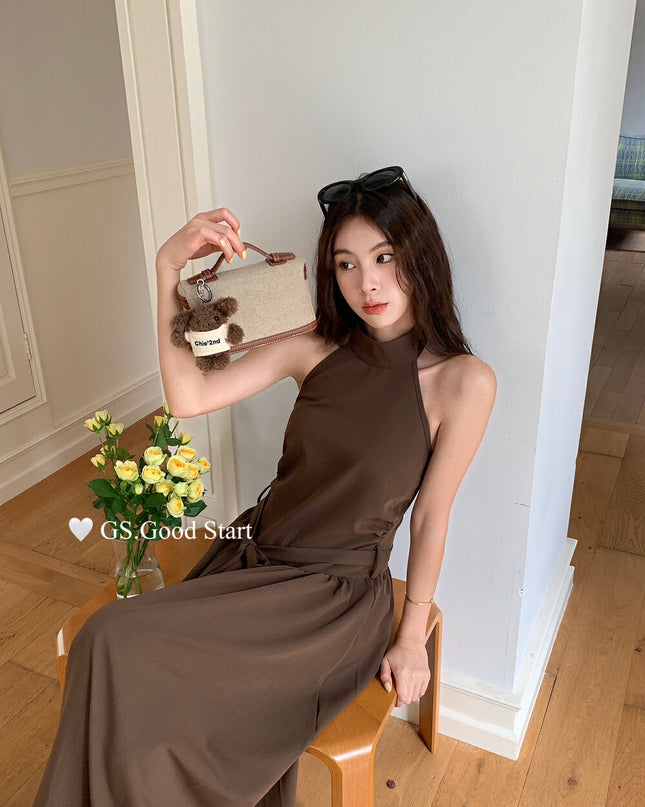 GS.GOOD START Halter Neck Sleeveless Dress with Waist Belt