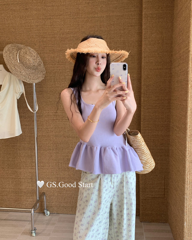 GS.GOOD START Sweet Puff Hem Square Neck Top