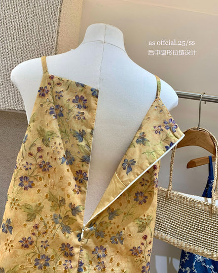 AS OFFICIAL Embroidered Jacquard Cut-Out Slip Dress