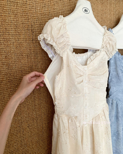 AS OFFICIAL Jacquard Puff Sleeve Two-Way Dress