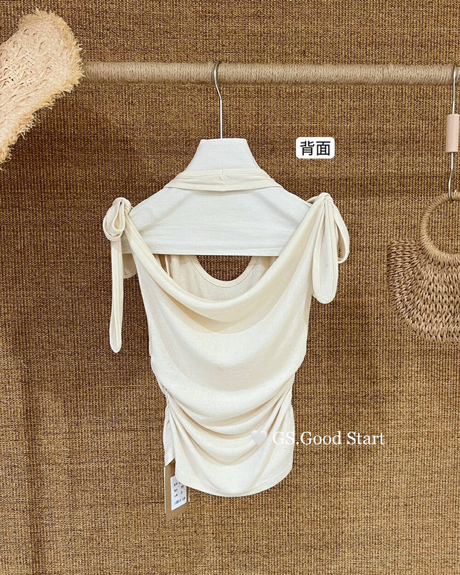 GS.GOOD START Off Shoulder Layered Tie-Strap Top