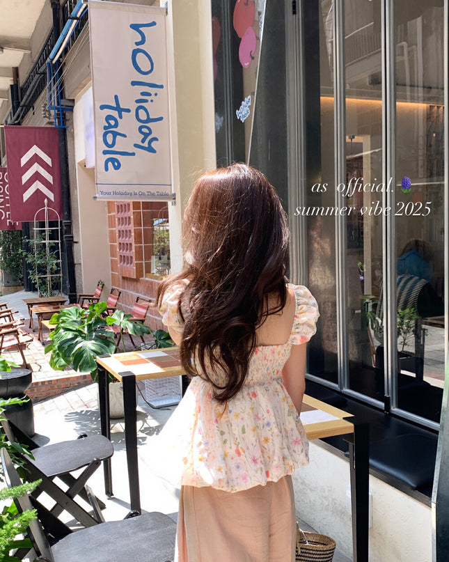 AS OFFICIAL Sugar Rush – Floral Puff Sleeve Peplum Blouse