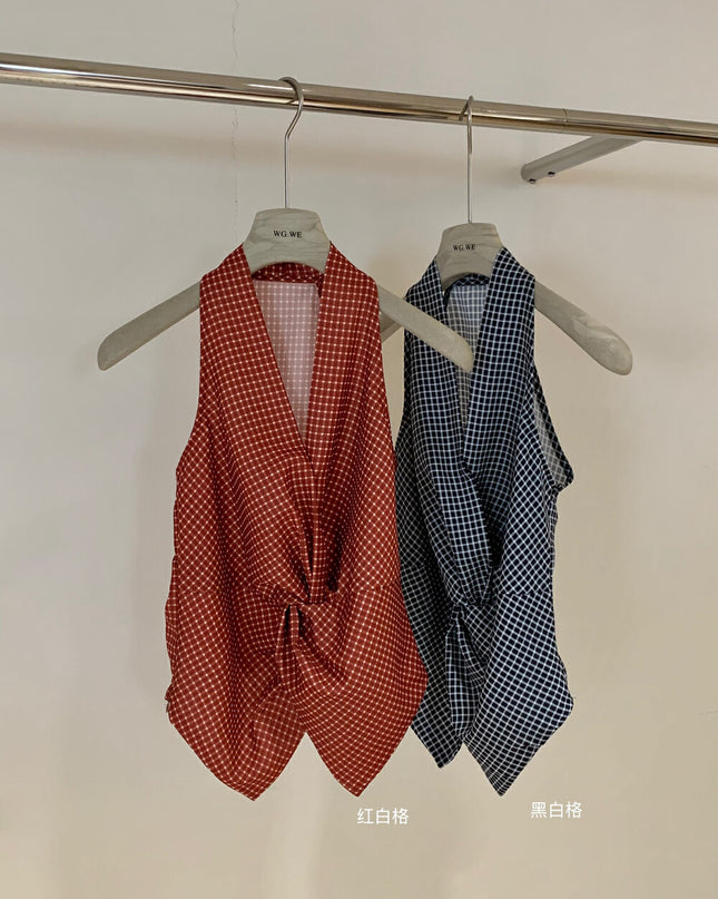WG.WE Plaid Halter Twist Crop Top