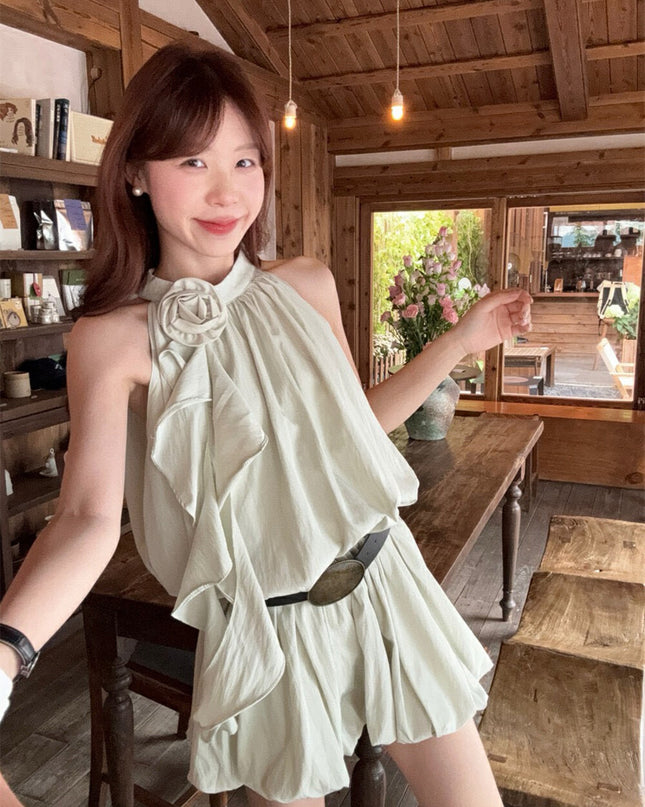 WGWE 3D Floral Halter A-Line Mini Dress