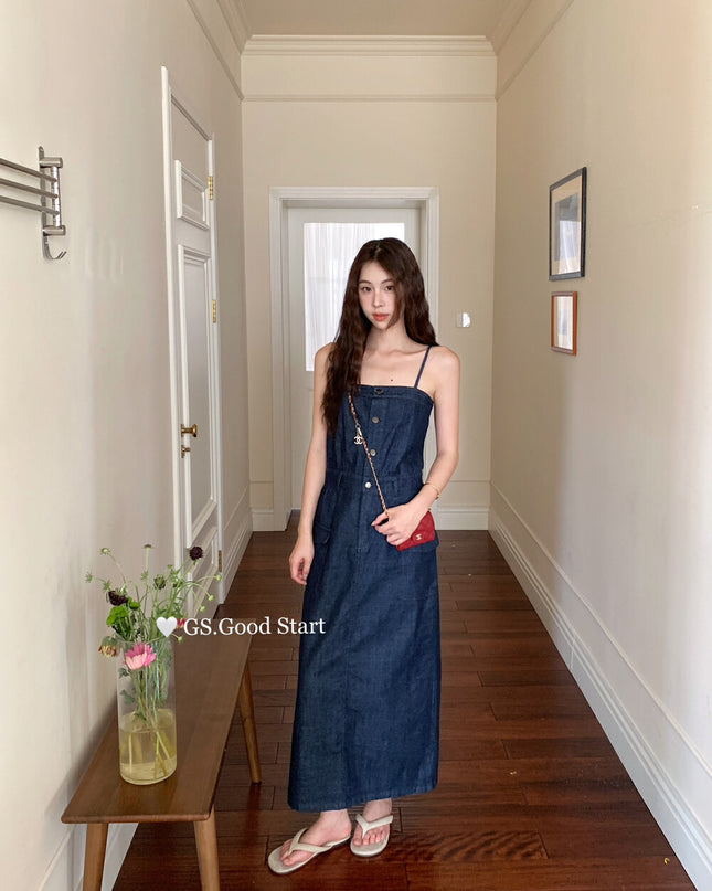 GS.GOOD START Korean Casual Relaxed Denim Cami Dress