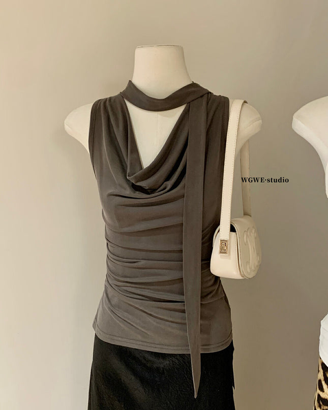 WGWE Draped Cowl Neck Sleeveless Top