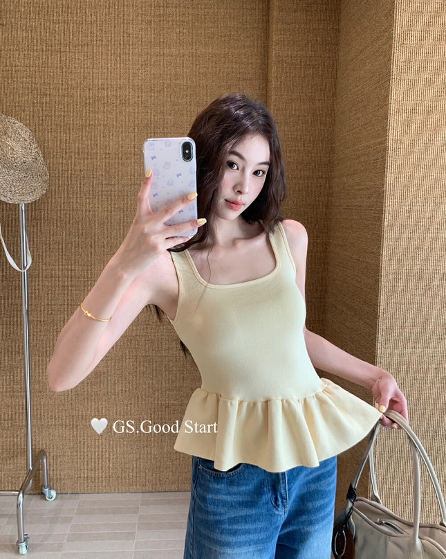 GS.GOOD START Sweet Puff Hem Square Neck Top