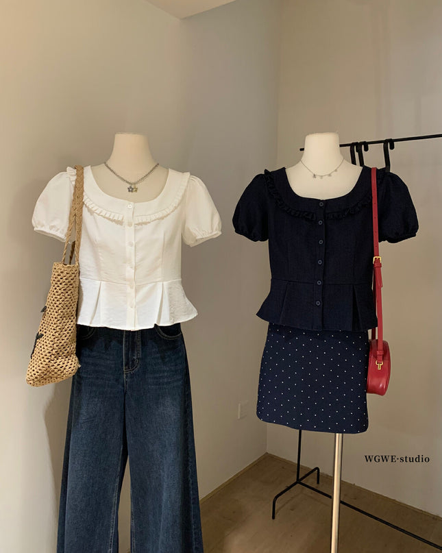 WGWE Square Neck Puff Sleeve Babydoll Blouse