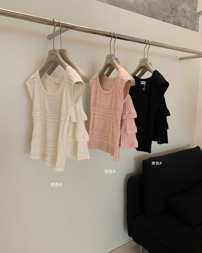 WGWE Delicate Crochet Knit Top & Midi Skirt Set