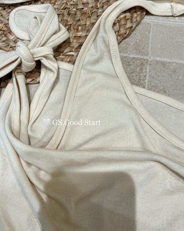 GS.GOOD START Off Shoulder Layered Tie-Strap Top