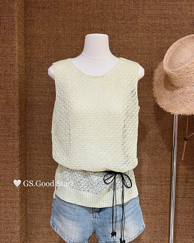 GS.GOOD START Relaxed Fit Hollow Mesh Vest with Detachable Waist Tie