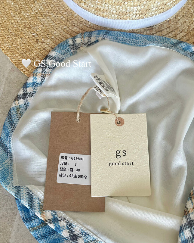 GS.GOOD START Off Shoulder Plaid Tank Top with Sweet Chic Vibes